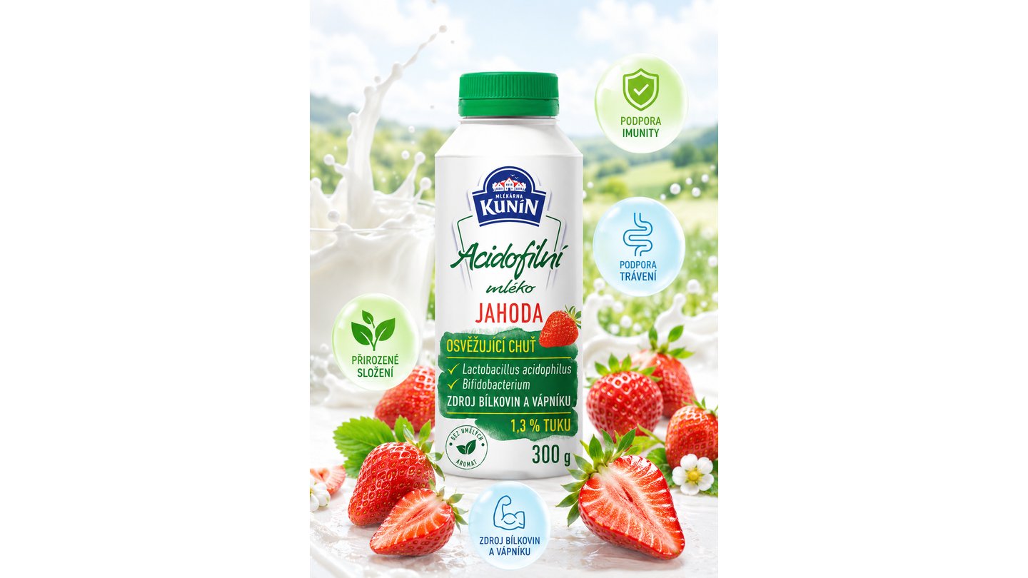 Acidofilní mléko Jahoda / Acidophilus milk Strawberry,  300g